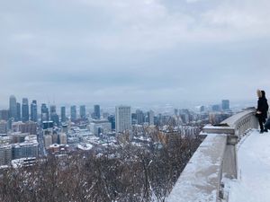 ホテルから少し歩いたところにある展望台
雪道を歩き見たモントリオールの街並...