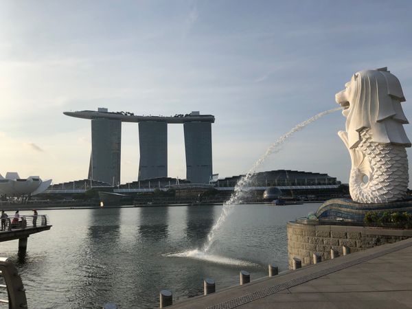 シンガポール「会社旅行@シンガポール」の写真：マーライオン
これって撮ってくれる人のセ...