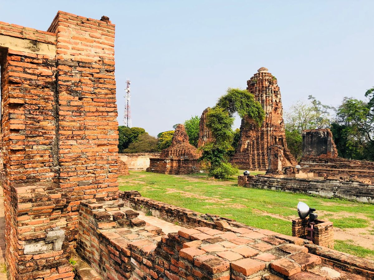 アユタヤの遺跡。有名な木の根に埋まった仏頭も見られました。