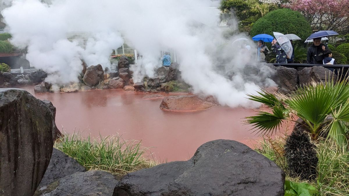 海地獄からの地獄めぐりを開始。
温泉の色が青いから海地獄らしい。

そして...