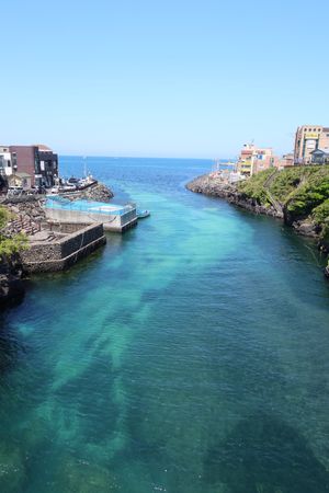 ハルラボンアイスクリームを食べながら済州の海を眺める。カフェから聞こえるジ...