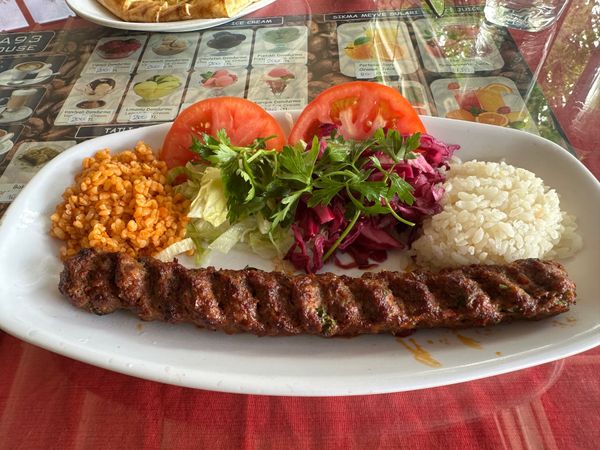 アラブ首長国連邦・ドバイ「NRT ✈︎ HKG ✈︎ DXB ✈︎ IST ✈︎ ASR ✈︎ IST ✈︎ HND」の写真：アダナケバブと野菜のピタ