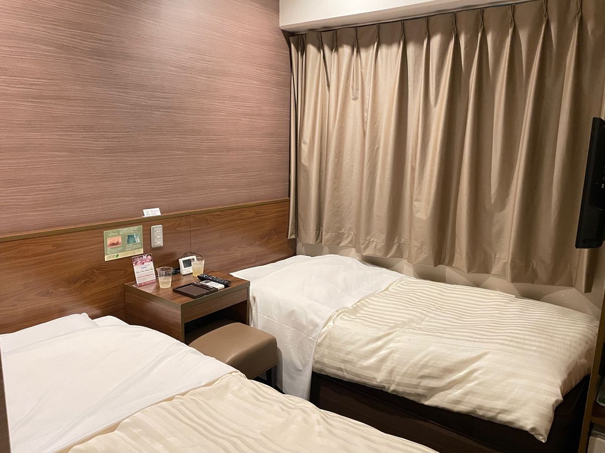 客室自体は狭いんだけど、ちゃんとツインだし、大浴場があるのもありがたい。
...