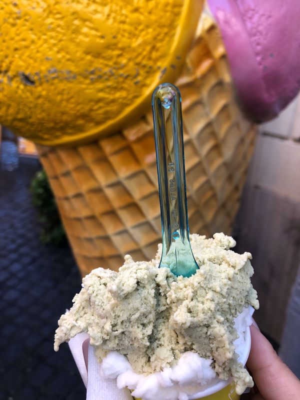 イタリア・ローマ、ミラノ、ヴェネツィア、カプリ島、バチカン市国「イタリア旅行」の写真：トレビの泉のすぐ近くでピスタチオのジェラ...