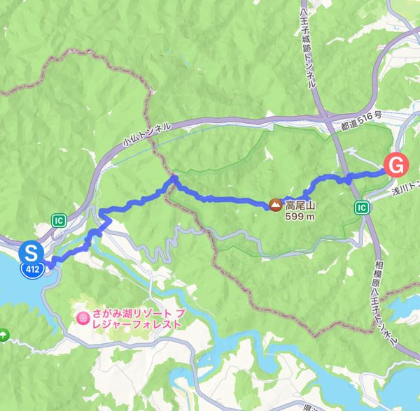日本・神奈川県「高尾山」の写真：1/4:全行程　12.8km
2/4:相...