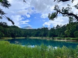 濃いブルーやエメラルドグリーンなど様々な色の五色沼。磐梯山も綺麗に見えました。