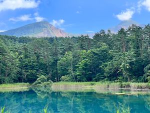 濃いブルーやエメラルドグリーンなど様々な色の五色沼。磐梯山も綺麗に見えました。