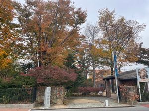 碌山美術館にも行ってきました。煉瓦造りの建物に紅葉が綺麗でした。休憩所には...