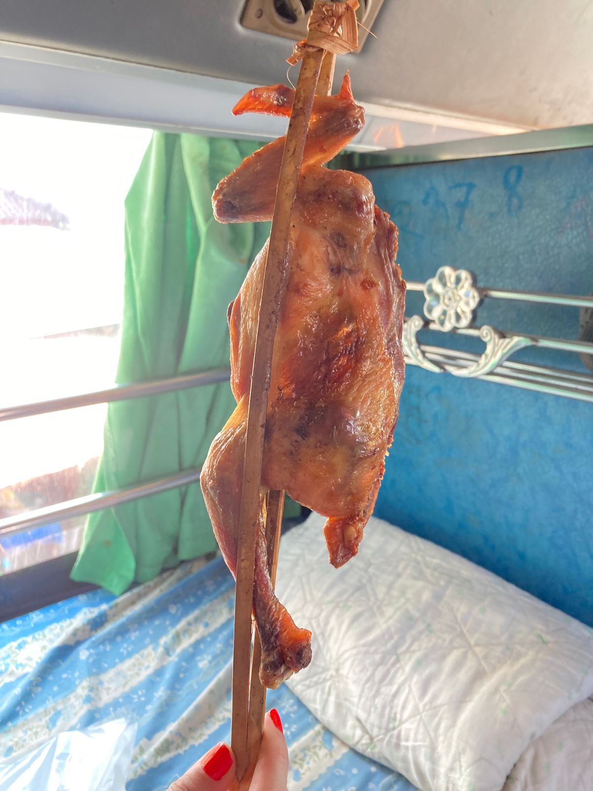 ターケークからパークセーまでバス移動。
二階建てバスの寝台で基本一つのスペ...