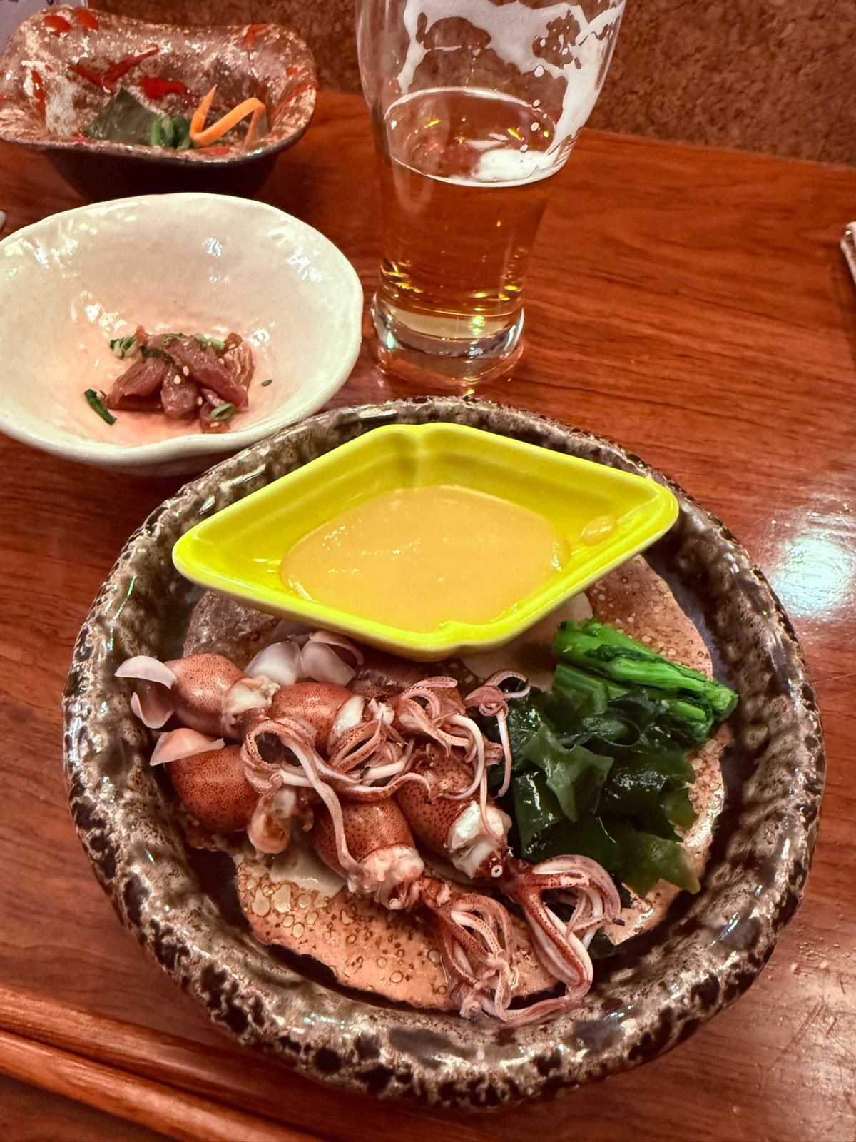 ホタルイカ！！ゆで、天ぷら、刺し！！！天麩羅が1番好みだった。刺しは肝とゲ...