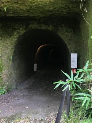 地下魚雷調整施設
手掘りの痕跡を残す壕。
実物大の魚雷模型もあり、秘密基地...