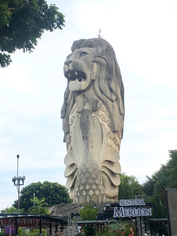 シンガポール・セントーサ島「松本といつもの海外旅」の写真：セントーサ島のマーライオン！
口の中と頭の上