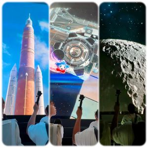 ツアーのクライマックスは、巨大スクリーンに囲まれた部屋での宇宙探索です。

