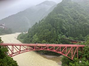 当日でもトロッコ列車乗れた。
雨天で水は濁っているけど、迫力がすごい