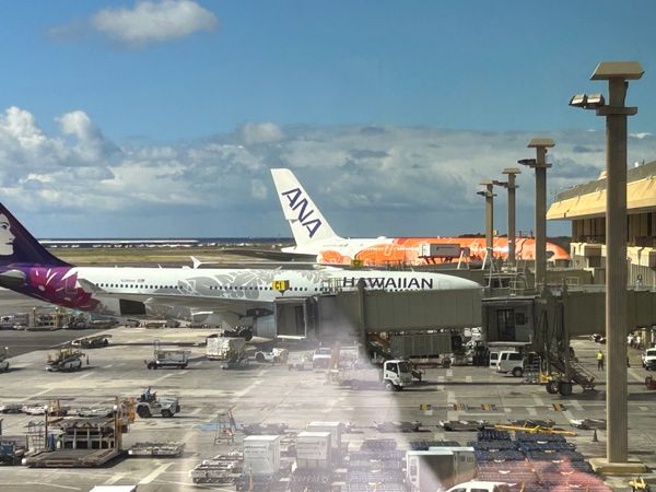 アメリカ(米国)・ホノルル「ハワイ旅行」の写真：ANAのホヌに乗ってホノルルへ
アラモア...