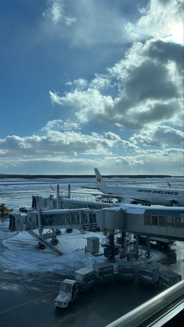 日本・北海道「見たことない景色ばっかり❄️」の写真：初日に見た雪の滑走路もすっかり所々溶けて...