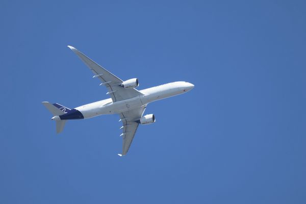 日本・東京都「都内プチ散策」の写真：上空には羽田空港から飛び立つ飛行機も見え...