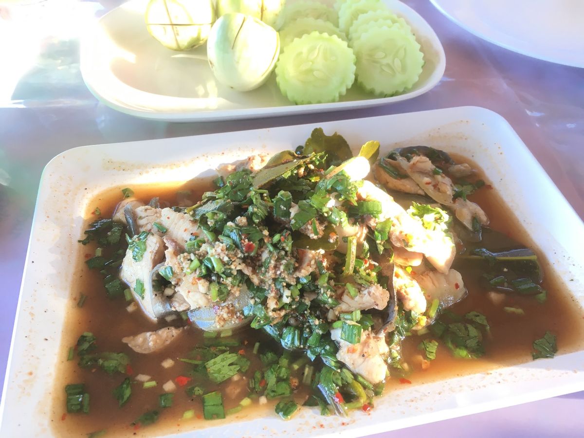 ナコーンパノム。
メコンを望みながら魚のラープをいただく。
