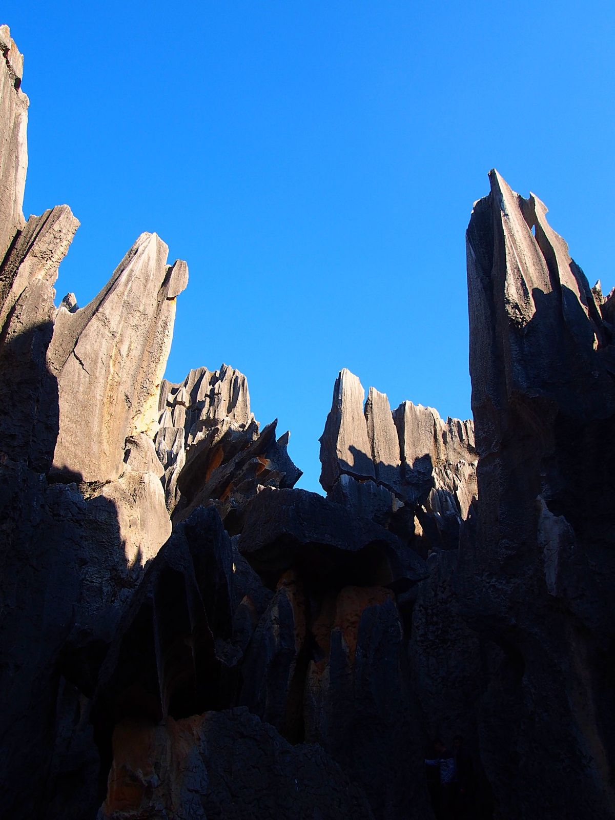 石林風景区
昆明からバスで石林へ
あたり一面に広がる石柱群の中に、遊歩道が...