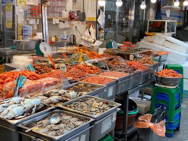 大韓民国 (韓国)・ソウル　「食べ物紀行」の写真：カンジャン市場