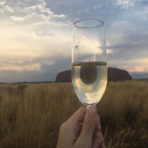 エアーズロックを見ながら軽食。普段は飲めないのですが、これがやりたくてワイ...