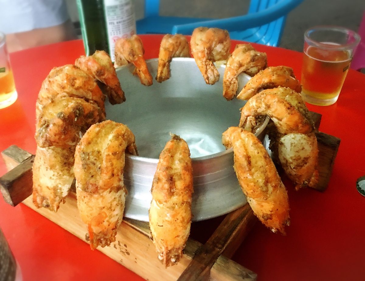 海老釣り場　釣った海老はその場で食べられるんだけど、ここでもおもてなし炸裂...