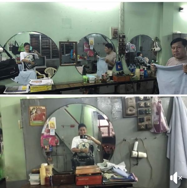 ミャンマー・ヤンゴン「3月:2度目のバガン、インレー湖、カックー、ヤンゴン:ミャンマー」の写真：2017.03.15
床屋さん　3000...