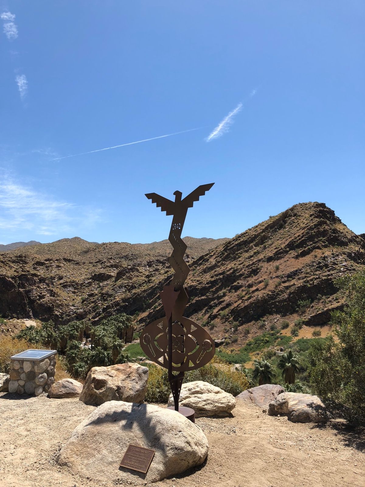 インディアンキャニオンをドライブ。乾いた大地、野性的な椰子の木、ネイティブ...