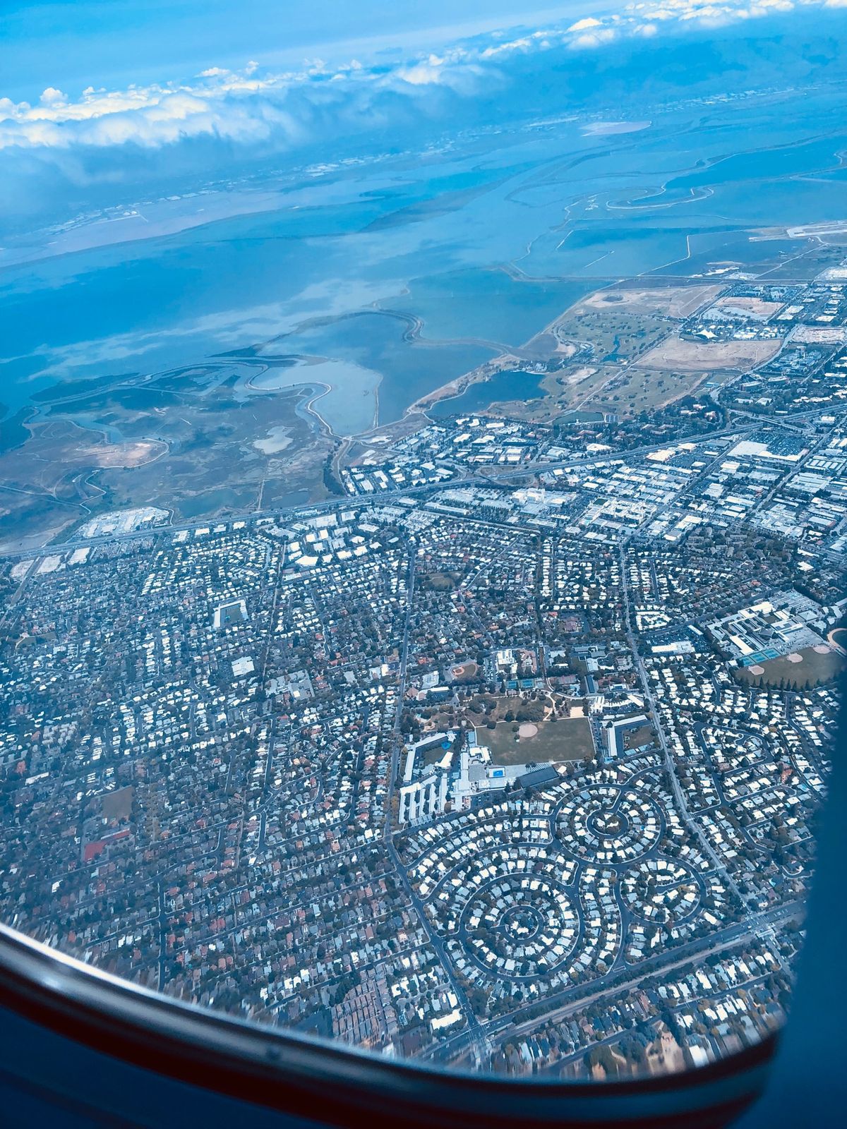 初めてのアラスカ航空。機内のライトは紫で、客室乗務員はプリンス似で革ジャン...