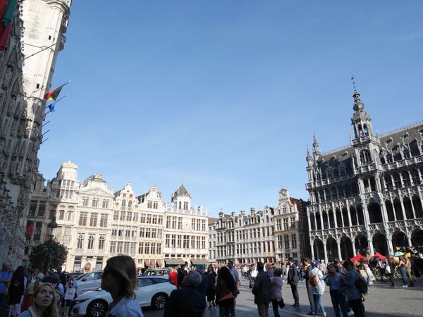 ベルギー・ブリュッセル「ベルギー旅行」の写真：昼のグランプラスと芸術の丘。秋だから花が...