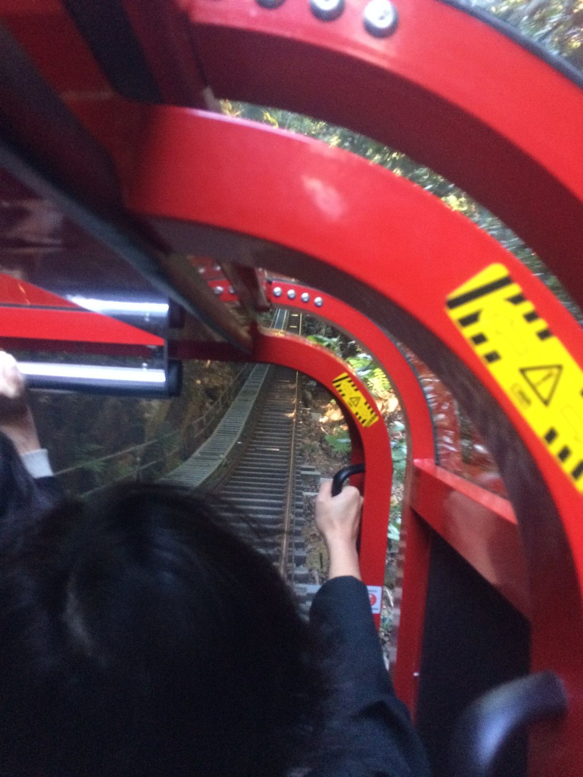 シニックワールドに移動して、レールウェイに乗車！
取手掴まないとつんのめる...