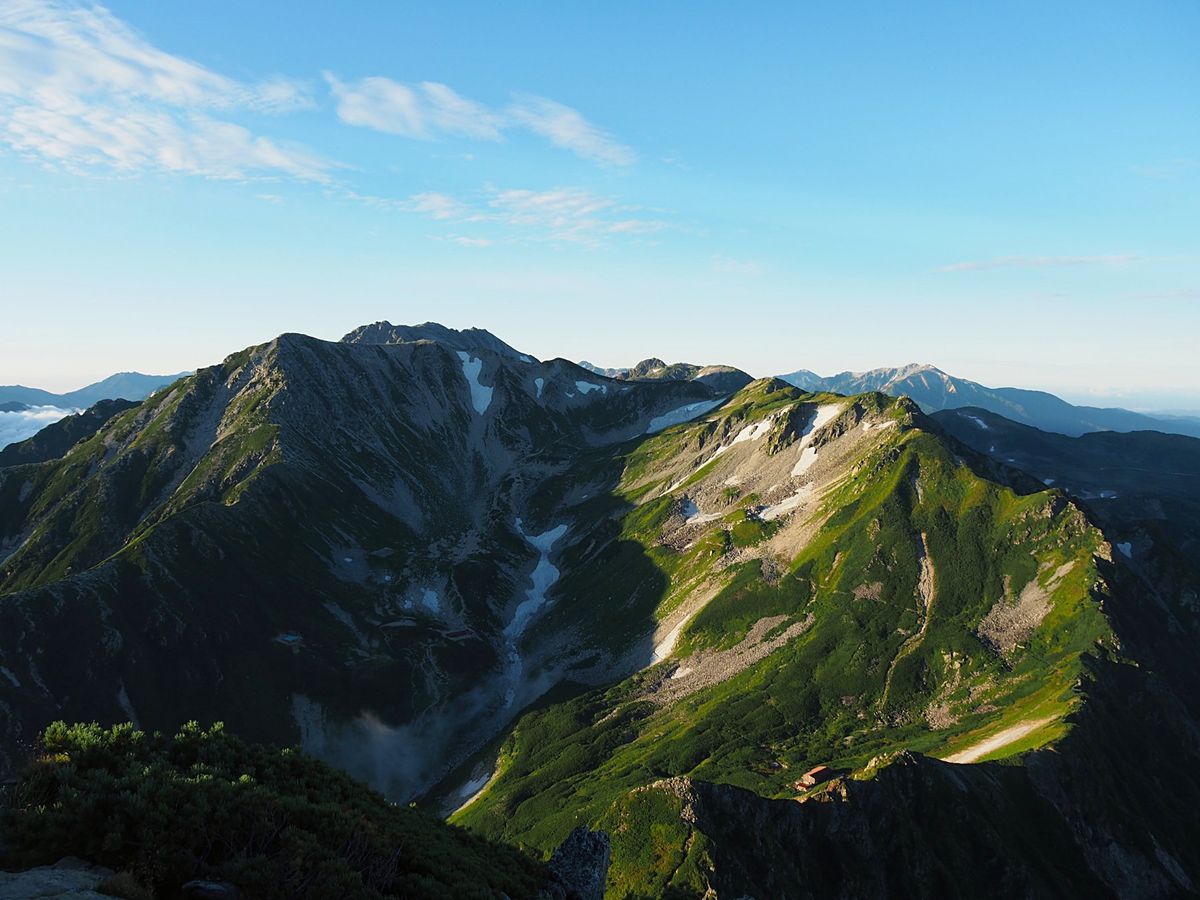難所を抜けてさらに登ると、狭く尖った剣岳の山頂に登頂です。
夜明け前に出発...