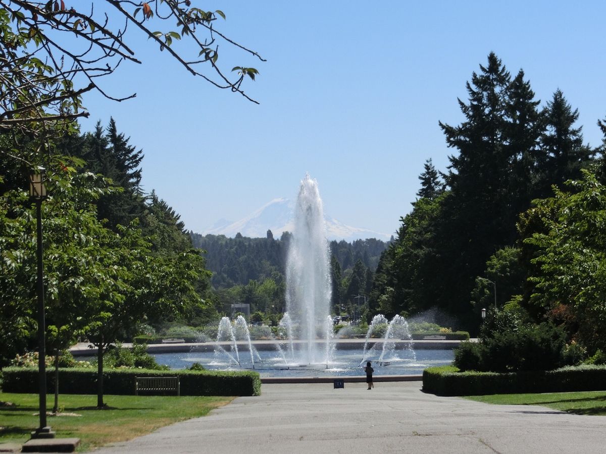 大学内を散歩！

中央の入り口近くにある噴水
その奥には「マウントレーニア...