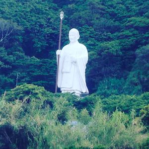 そのまま慎太郎像を過ぎると空海像、夫婦岩が見えてきます。
春は山桜と海と両...