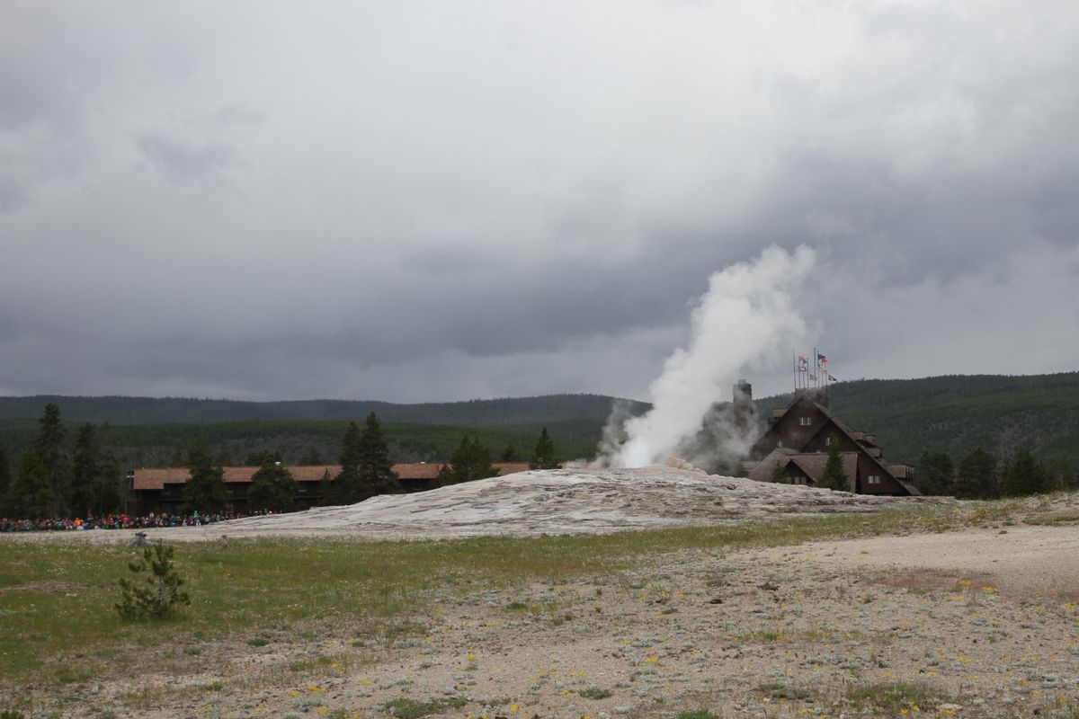 オールドフェイスフル間欠泉！
写真じゃ分かりづらいですが、30〜50mくら...