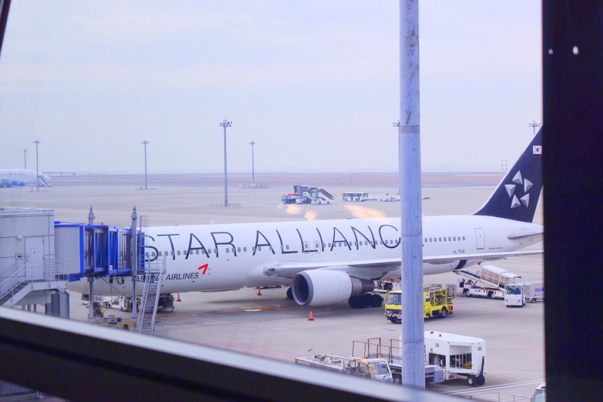 OZを初利用!
出発前にご婦人に話しかけられ、
飛行機との2ショットを撮影...