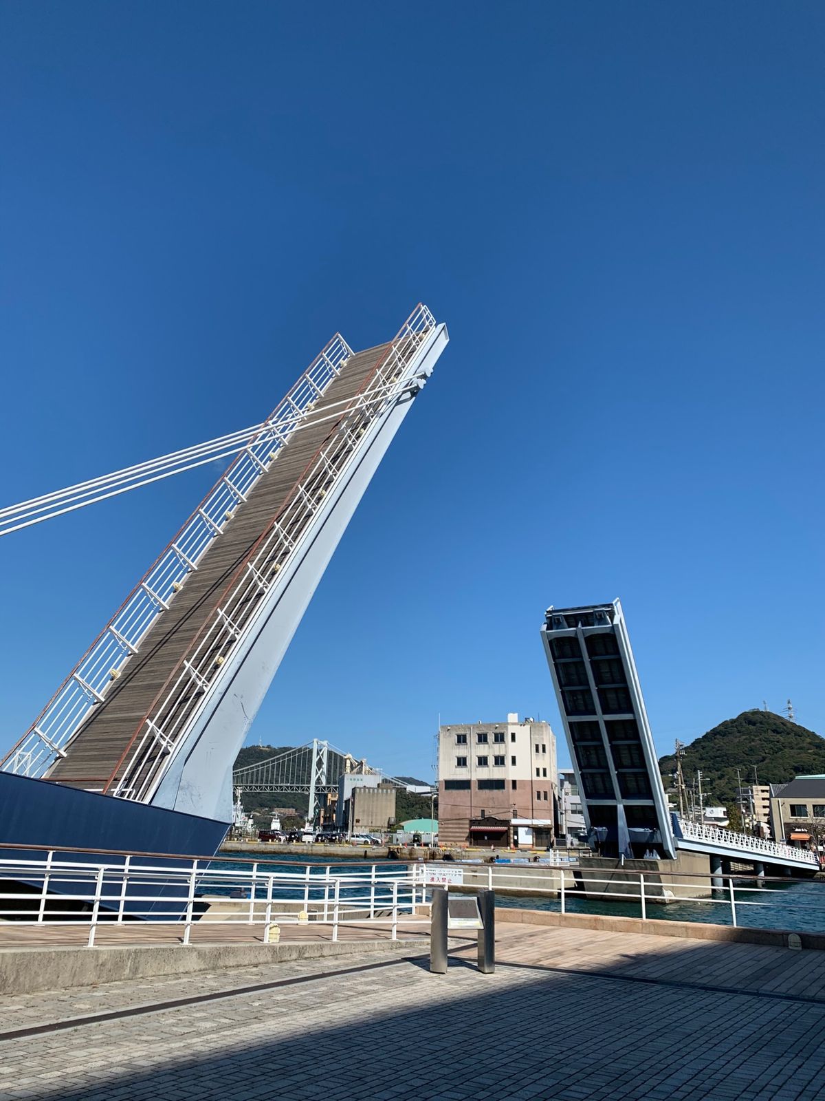 朝の風景。
関門海峡大橋、ブルーウイング