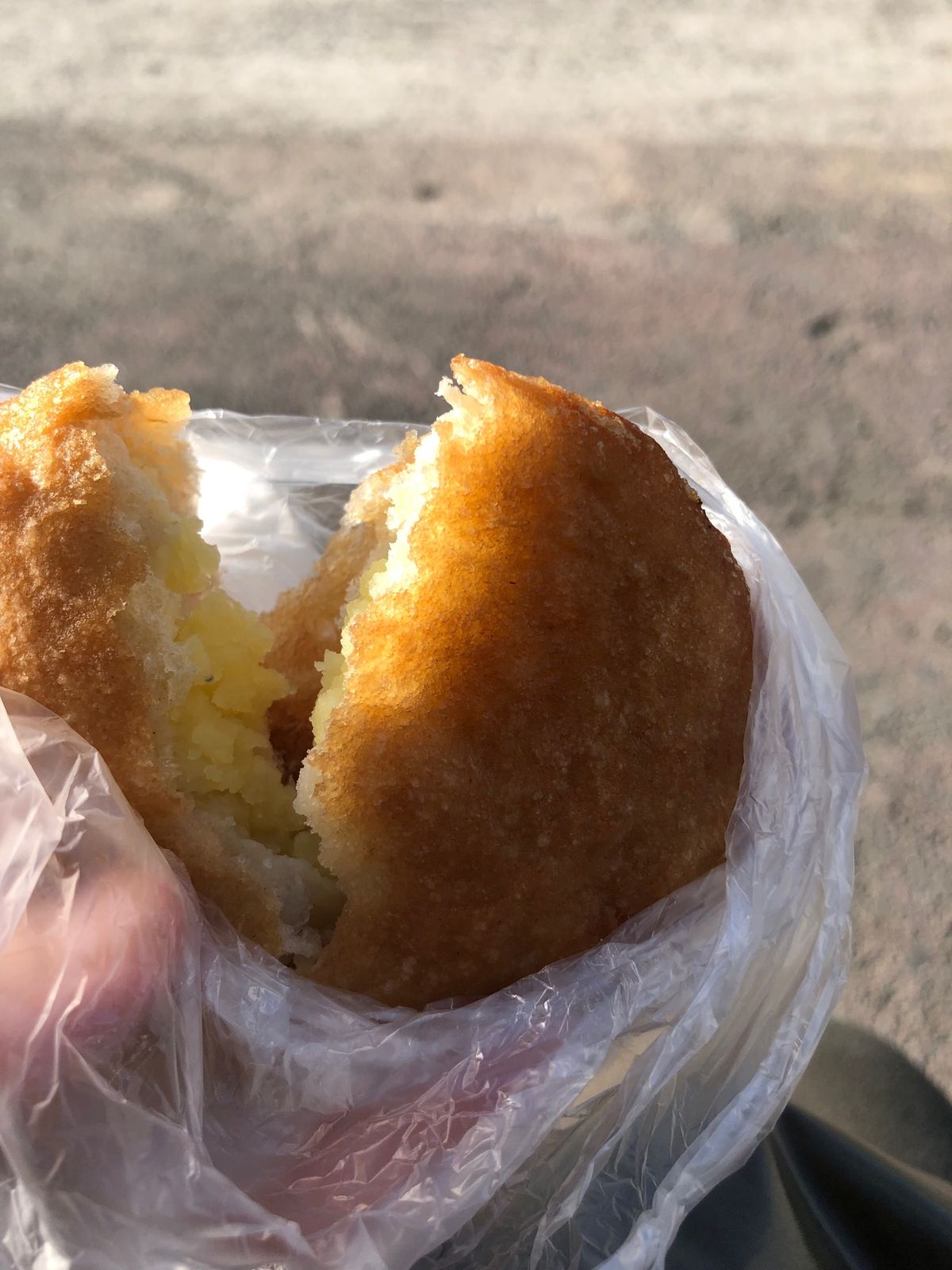 2日目の朝、ピロシキ屋さんでシンプルなポテト入りのピロシキを購入して、中央...