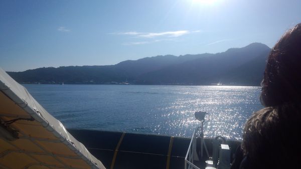 日本・広島「広島・宮島の厳島神社」の写真：宮島口からフェリーに乗船