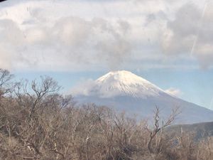 ロープウェイに乗っていて、ようやく富士山とご対面。