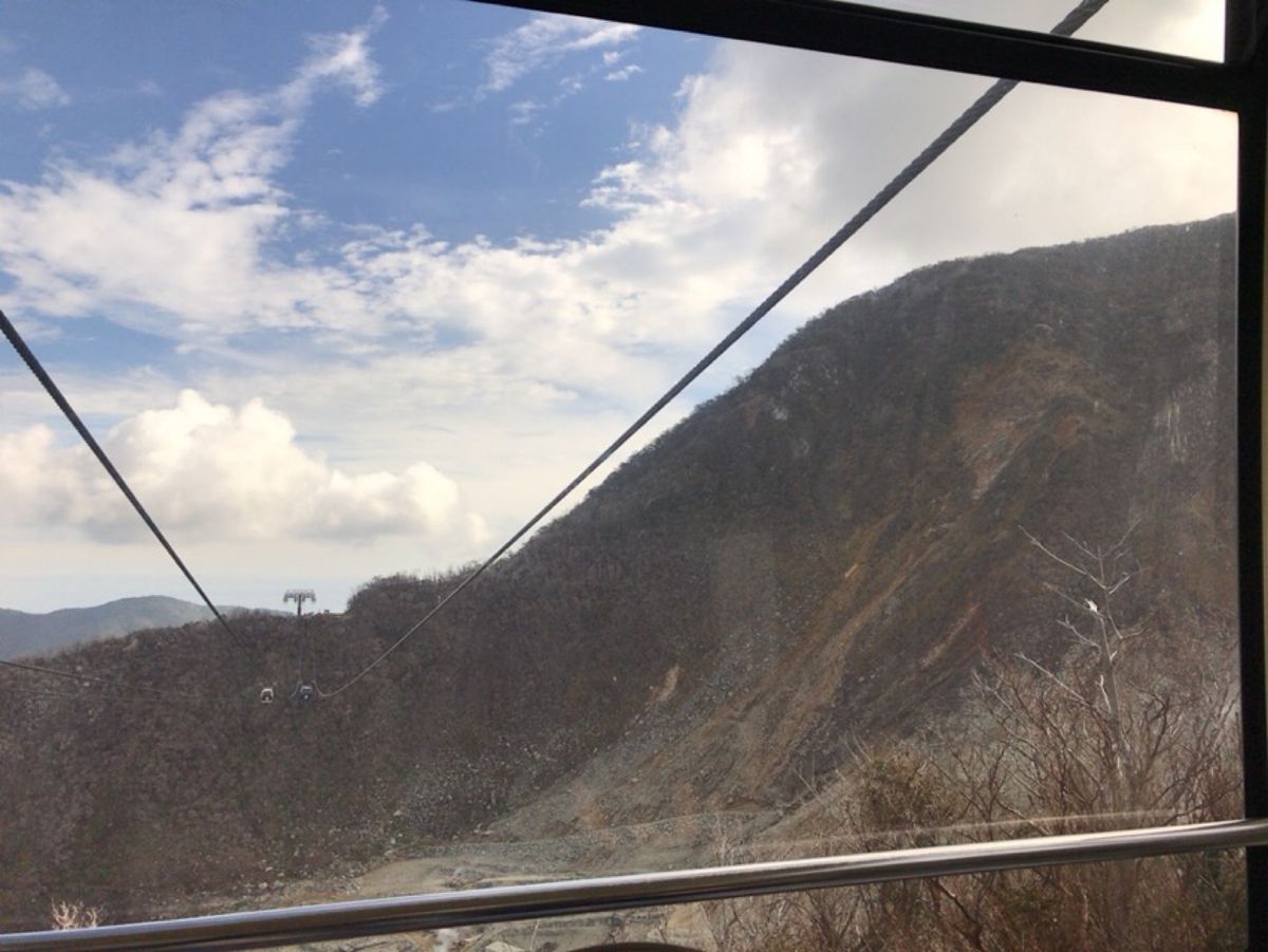 ロープウェイに乗っていて、ようやく富士山とご対面。