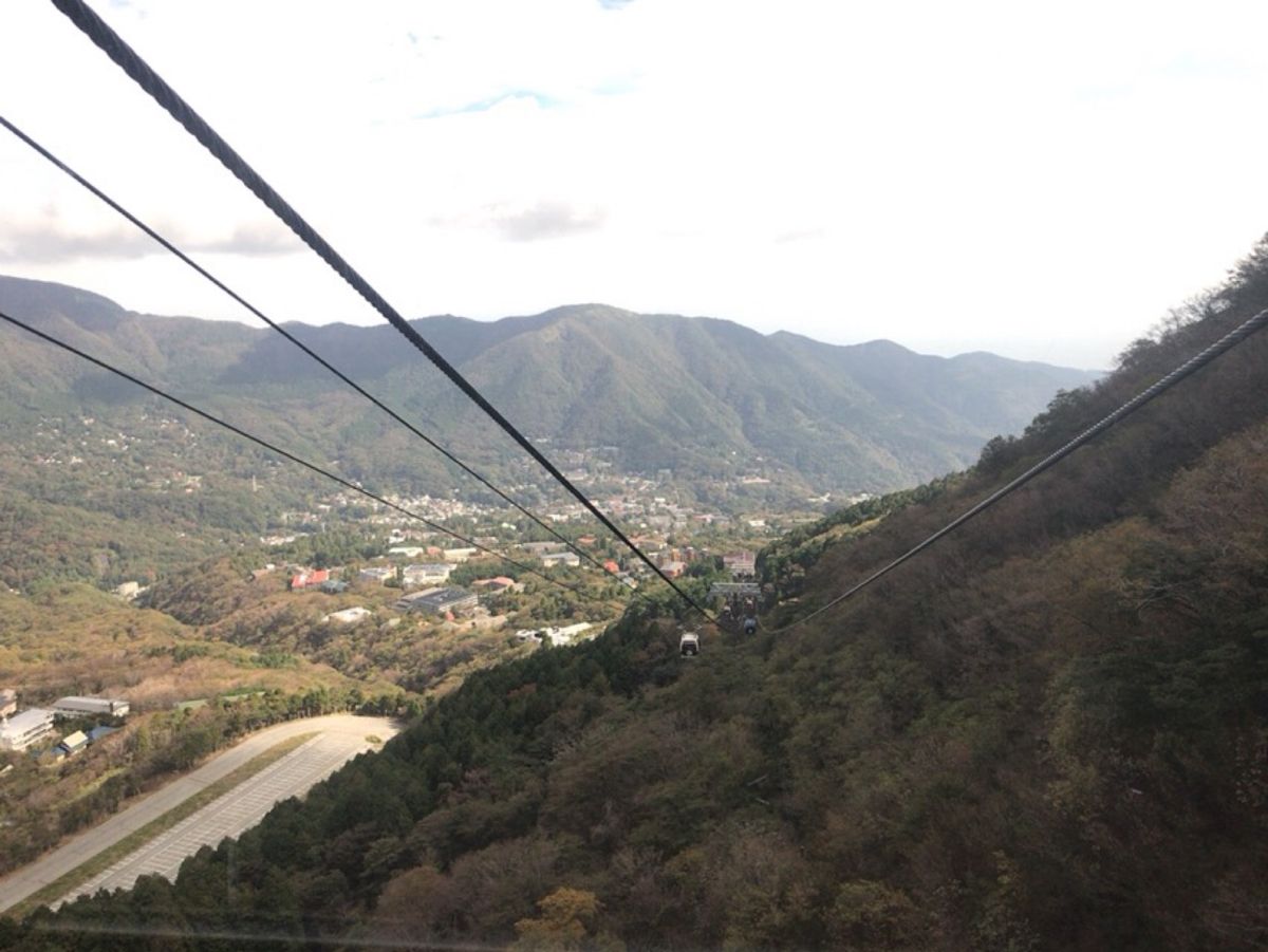 ロープウェイに乗っていて、ようやく富士山とご対面。