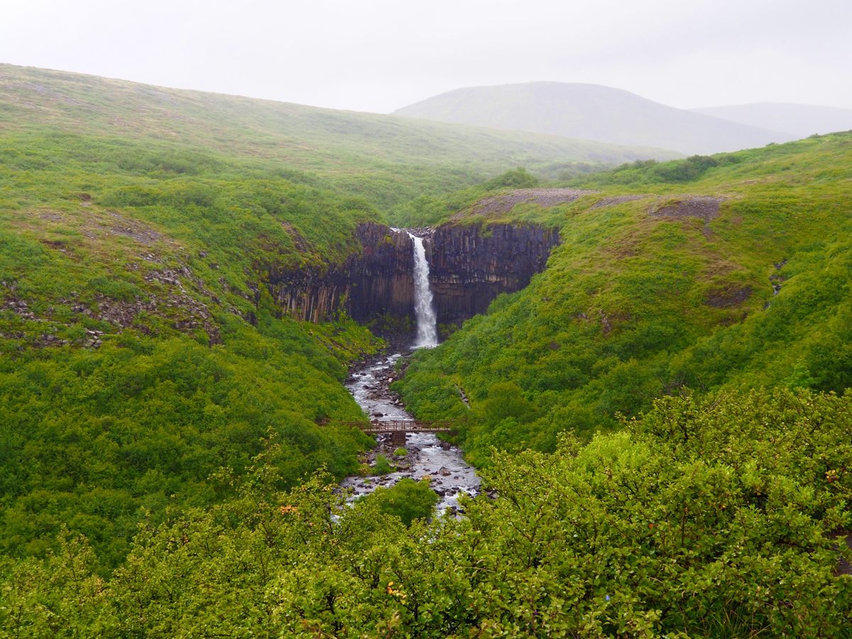 スバルティフォス
ハイキングコースを進んでいくと現れる、岩肌が特徴的な滝。...