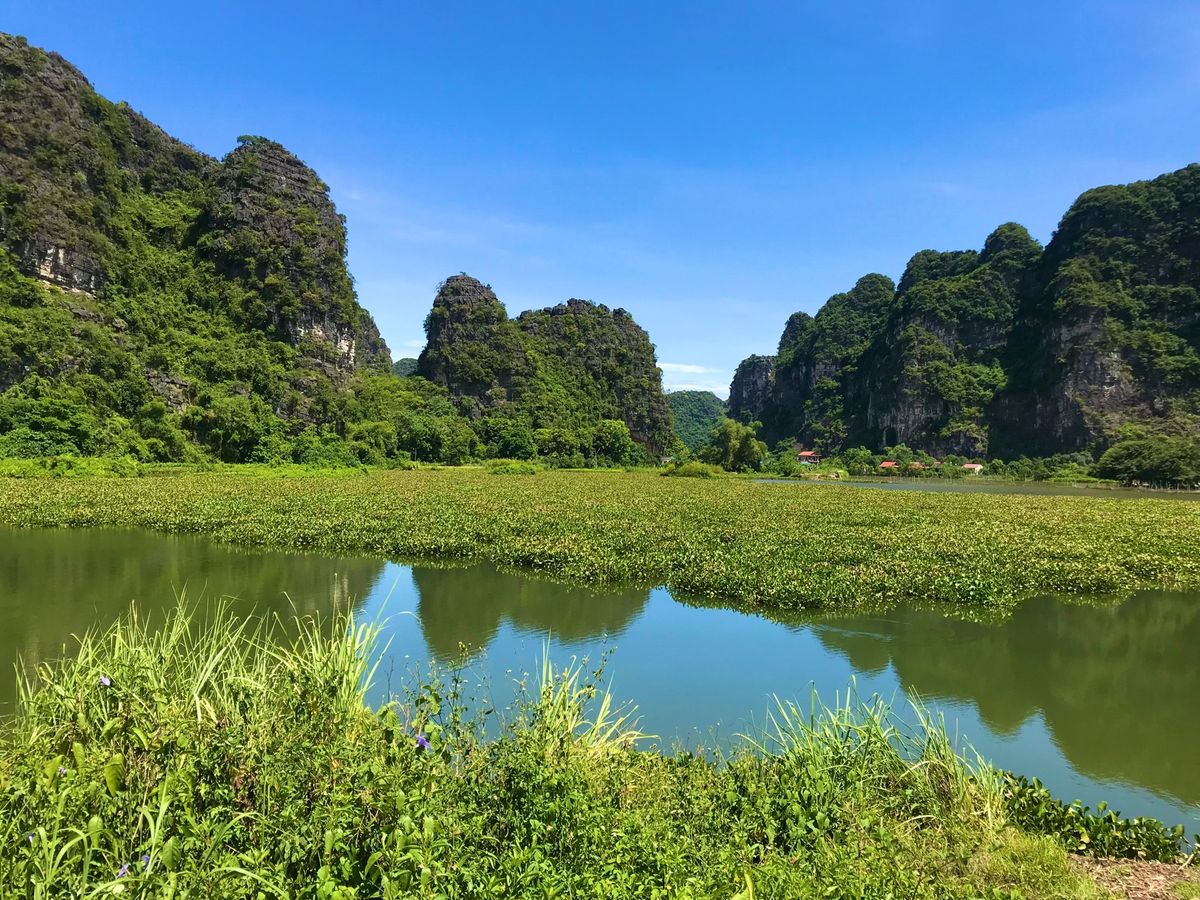 ニンビンの市内でレンタルしたバイクで出発。
市内を少し外れただけで、ぽこぽ...