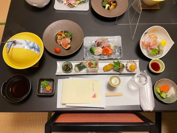 日本「昼神温泉、馬籠宿・妻籠宿と千畳敷カール」の写真：お宿は昼神温泉。信州の味覚を楽しみました。
