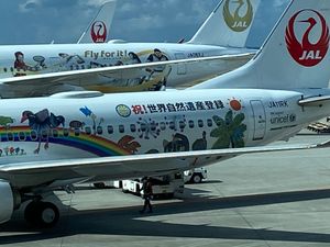 沖縄
●那覇空港　「祝 世界自然遺産登録」とペイントされた飛行機を発見
●...