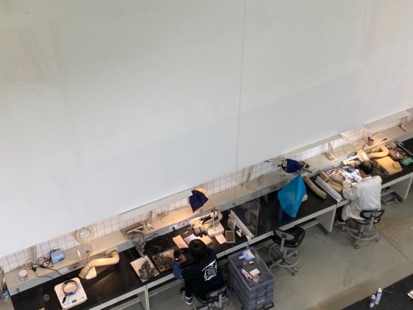 日本・福井県「念願の恐竜県🦖へ出張」の写真：福井県立恐竜博物館

クリーニング作業し...