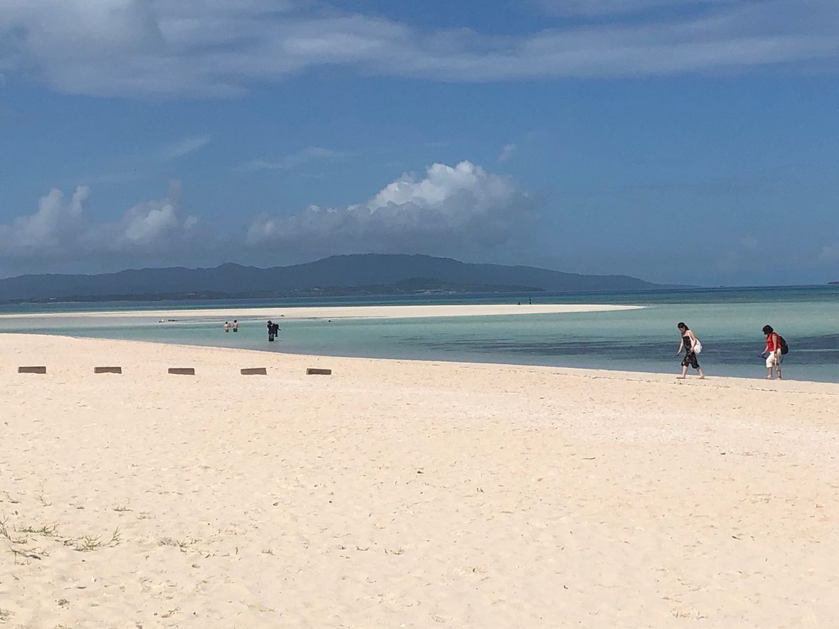竹富島。西桟橋は干潮の時間で、歩いてただけでシュノーケルのように魚が見えた。