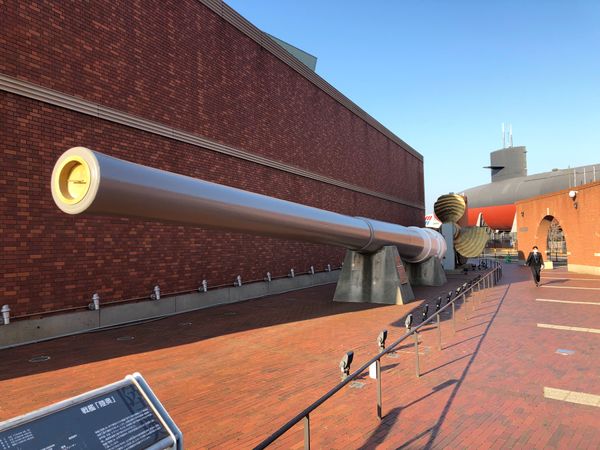 日本・広島県「広島、高知ツーリング」の写真：①戦艦陸奥の主砲
②③戦艦大和1／１０模...