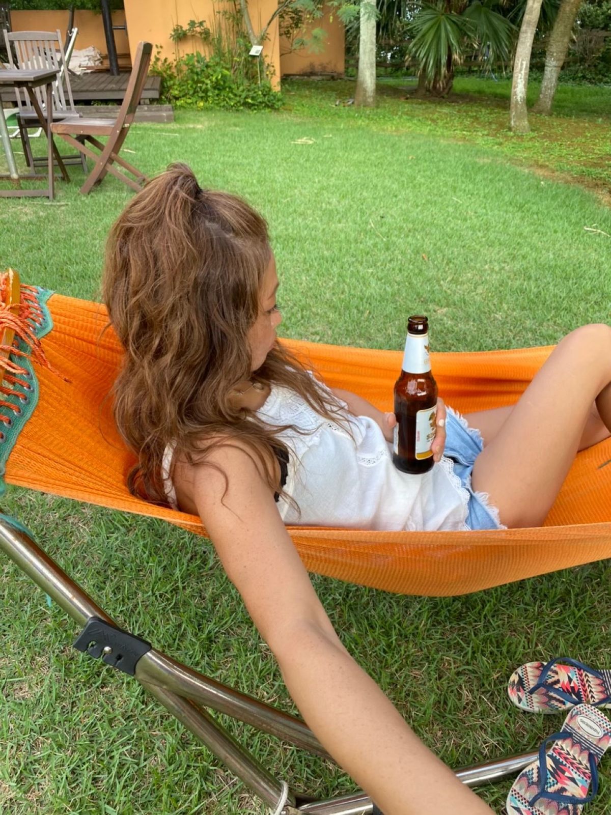 初島グラスがかわいい
スケスケのイカ
明日葉の天ぷら
ハンモックでビール❤️